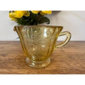 Vintage Federal Glass Madrid Amber‎ Yellow Depression Glass Creamer
